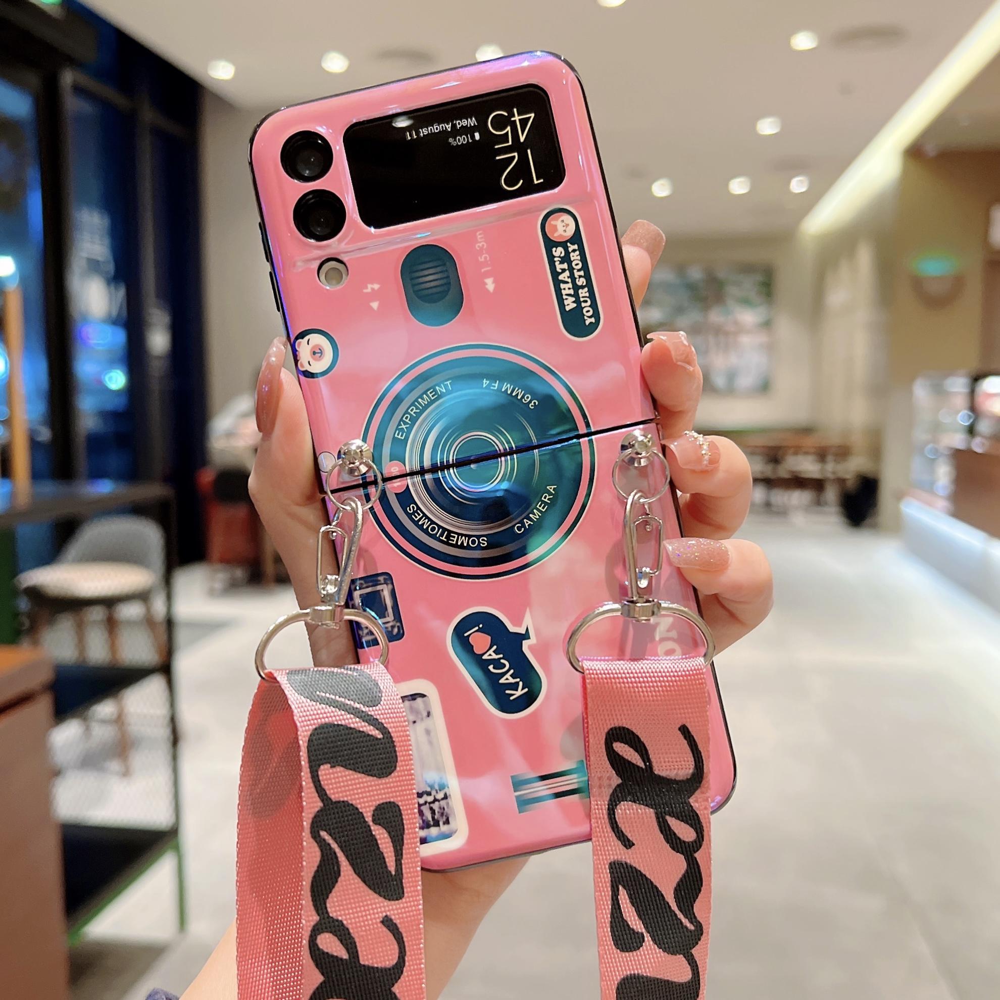

Чехол для телефона с камерой Blue Ray в стиле ретро для Samsung Galaxy Z Flip 3 Z раза 5G S22 S21 Ultra S20 plus A12 A22 A32 A52, складной силиконовый чехол с плечевым ремнем iphone 6 6s розовый