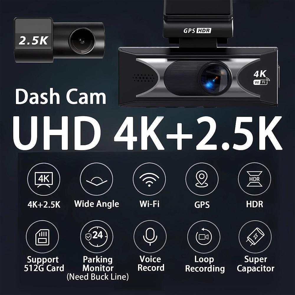 Ultra HD 4K+2.5K Car Front Dash Cam Mini WIFI DVR Black Box Room With 24H Parking Monitor Night Vision,GPS/Rear View Camera