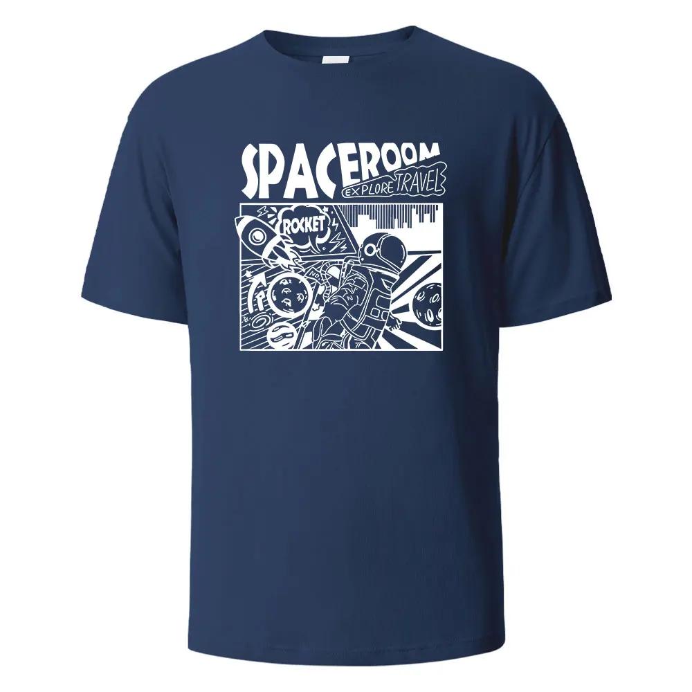 Men's Printed T-Shirt Spaceroom Funny 100% Cotton Oversize Shortsleeved Tees For Men Women Summer Fashion Casual O-neck Tops