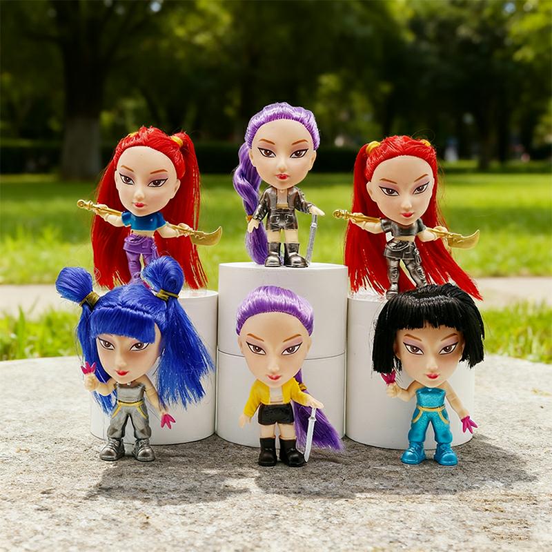In stock 6pcs Anime Demons Hunters Figure  Miras Zoeys Tiger Figurine Toy Desk Decoration Statues Ornament Birthday Gift For Kid
