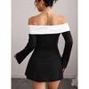 Women Elegant Off Shoulder Long Sleeve Bodycon Dress Stretchy Outfit