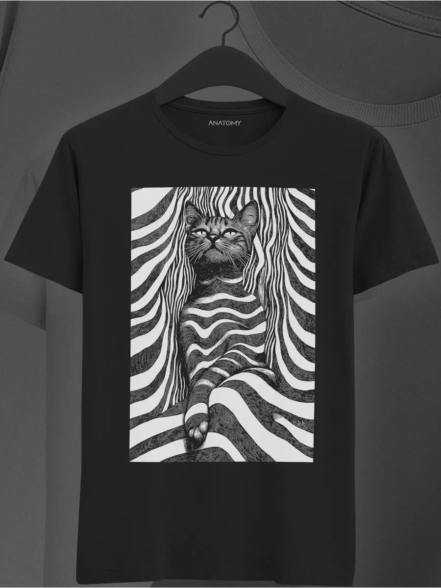 Black T-shirt with cat print 4XL