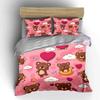 Cute Bear and Heart Pattern Bedding Duvet Cover Set  (1*Duvet Cover 2*Pillowcases, Without Duvet Insert)