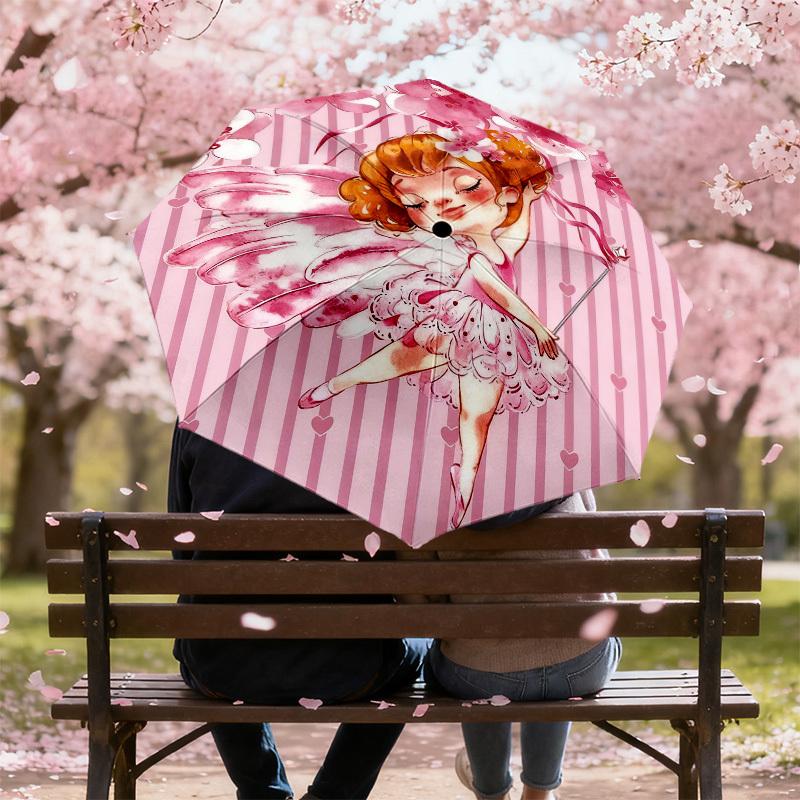 1pc fairy flower Automatic Folding Umbrella, Heavy Duty 8 Rib Iron Frame,  Suitable for Travel, Daily Use, Birthday, Decor Gift m0104034