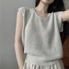 Ice Silk Knitted Shoulder Short Sleeved T-shirt for Women's Summer Design French Slim Fit and Slimming Sleeveless Thin Top