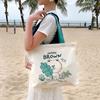 Cute genuine brown bear canvas bag women's new large-capacity zipper student shoulder bag tutoring bag