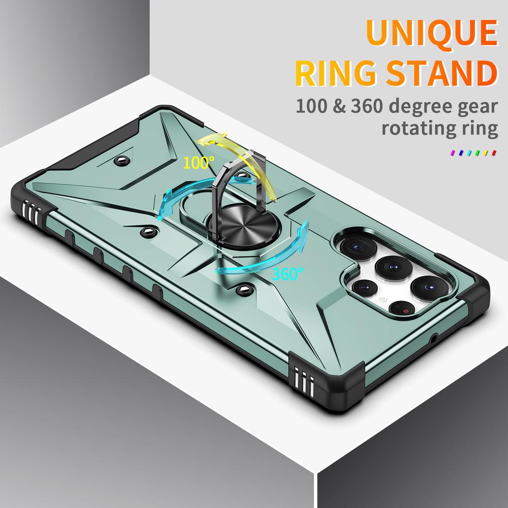 For Samsung Galaxy S24 Ultra Case PC+ TPU Hybrid Phone Cover with Ring Holder Kickstand
