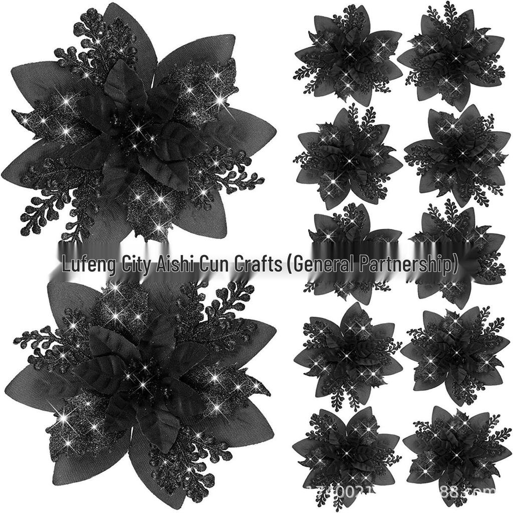 14.5CM Gold Glitter Christmas Flower Vine Garland for Doors and Windows Decorations