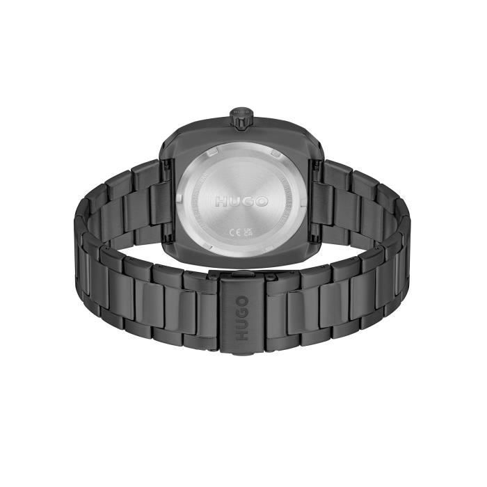 Montre carrée HUGO pour homme - Noir - Quartz - Bracelet en métal