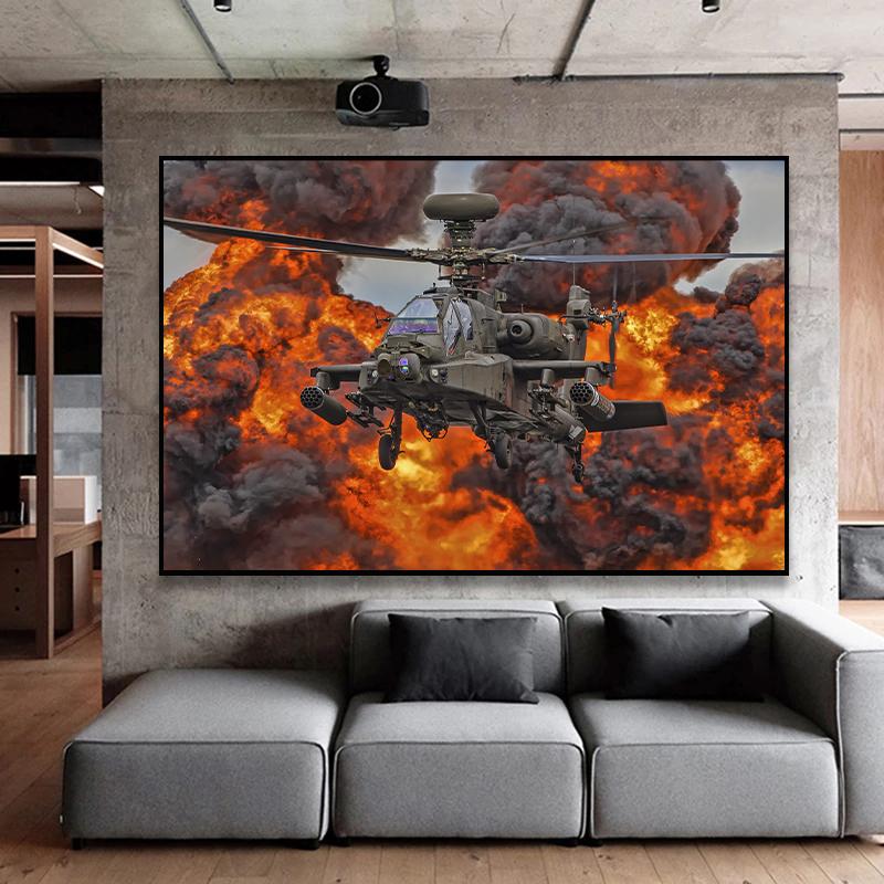 AH-64 Apache Canvas Painting Aviation Print Helicopter Decor Flames of War Wall Picture Posters and Prints for Living Room Decor