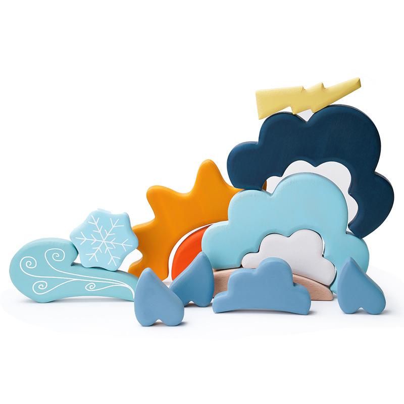 

Rainbow building blocks, weather combination set, children s wooden creative building scenario building, early education toy, hand-eye coordination