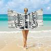 Happy Camper Beach Towel Vintage Trailer and Wood Grain Art Quick-Dry Sand-Free Microfiber BathTowel for Camping and Summer Pool