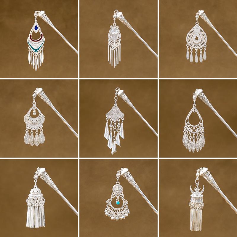 New Chinese-style Geometric Hollowed-out Fringed Hairpin, Water-drop-shaped Drooping Hairpin for Hanfu Updo Accessories, for Women