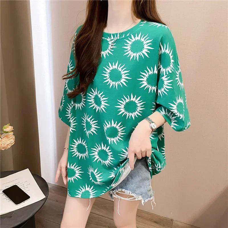 Sommer Vintage Print T-Shirt Mode Damen Übergroß Grafik Langarm T-Shirts Y2k Oberteile Harajuku Hip Hop Streetwear Jugend