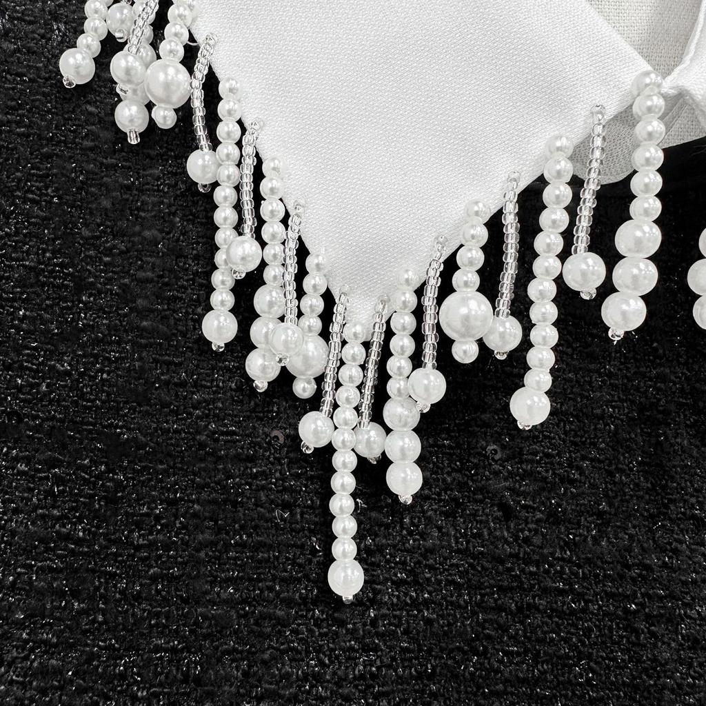 Elegant Pearls Beaded Tassels Trim Detachable Faux Collar Enhances Clothing Layers for Women Jewelry Bib Choker Neckalce