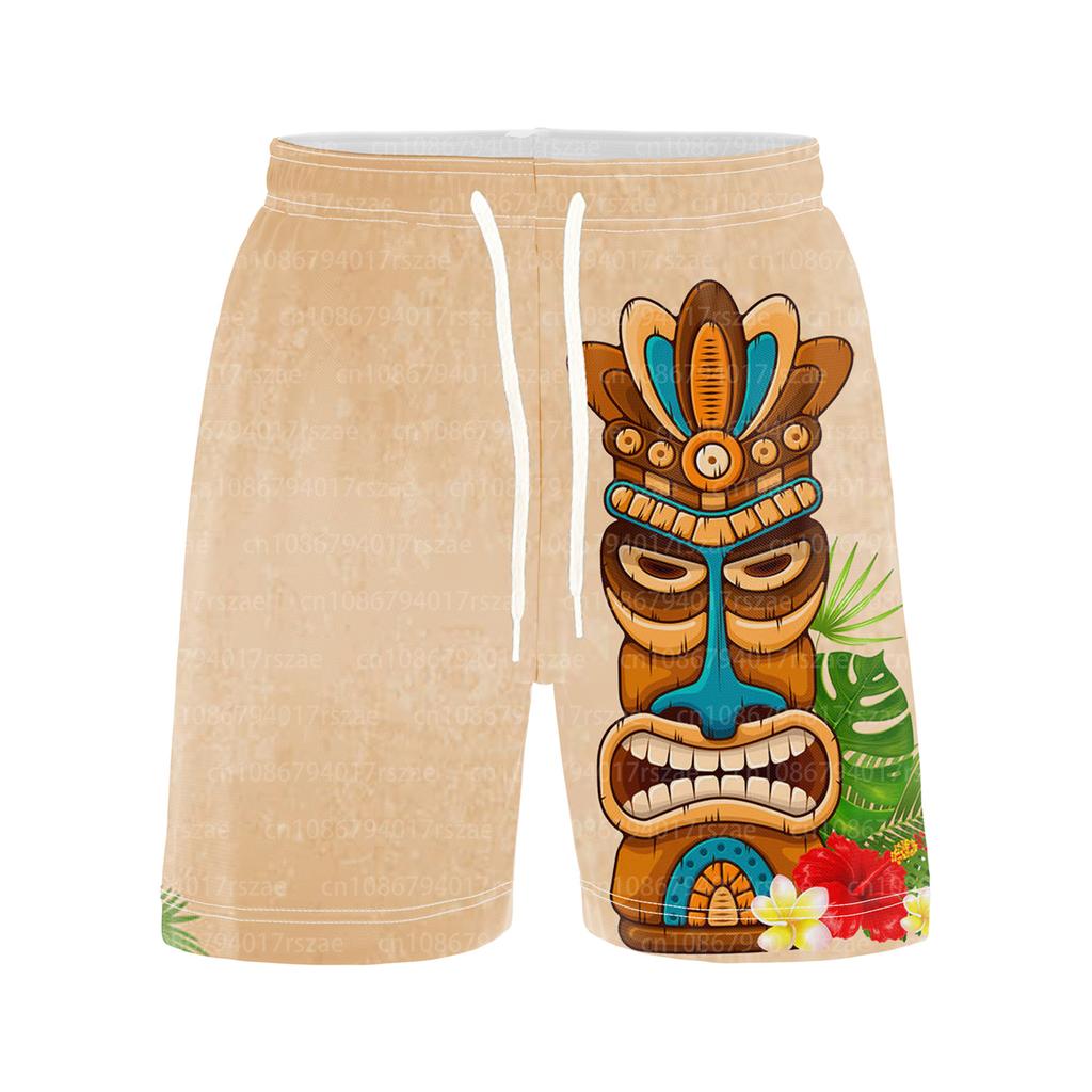 Hawaii Tiki Tribe 3D Printed Surfing Board Shorts Cool Summer Street Hip Hop Swim Trunks For Men Kids Vacation Beach Shorts