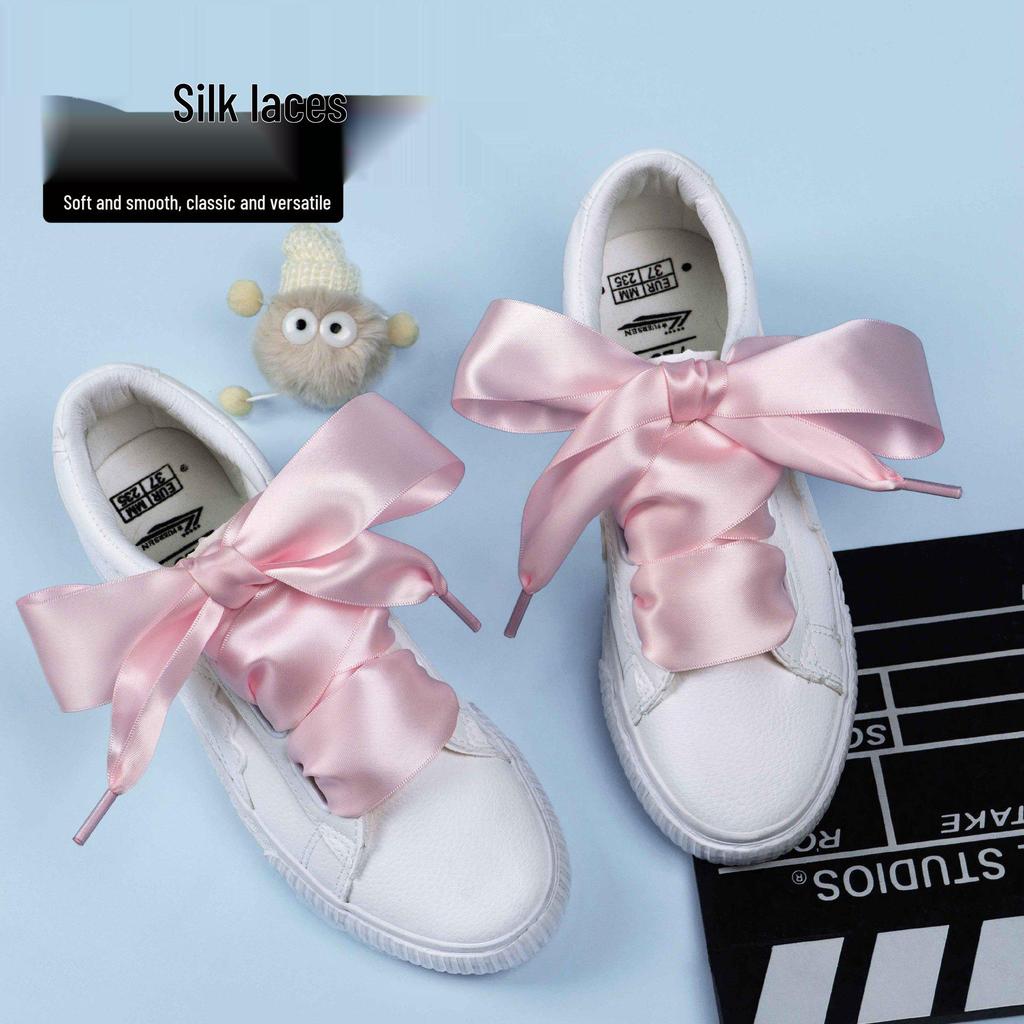 Silk Satin Ballet Bow Shoelaces, 4.0CM Double-Sided Bright White Ribbon Shoelaces