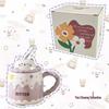 Cute Ceramic Mug with Lid, Spoon, and Straw - Perfect Birthday or Couple's Gift