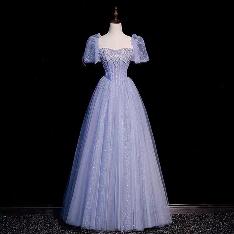 Blue evening dress 1011 new high-end princess dress on the run student day adult ceremony promotion host fairy temperament