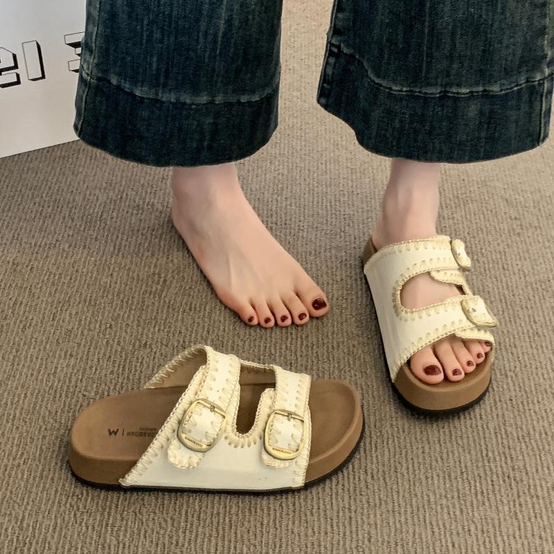 

Cowhide version~ Boken cool slippers summer new double buckle thick sole heightened breathable outer wear casual soft sole women s shoes 40