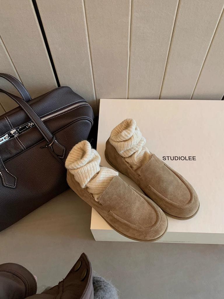 Minimalist flat-bottomed one-pedal lazy plush shoes fluffy shoes casual versatile, comfortable and lightweight