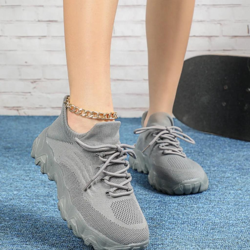 Dzianinowe Codzienne Trampki Modne Grube Buty Siatkowe Trampki na Platformie Oddychające Buty do Chodzenia Sportowe Buty z Grubą Podeszwą