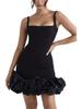 Abito Corto da Festa Ruffle con Spalline Sottili da Donna Europeo & Americano - Sexy Nero.