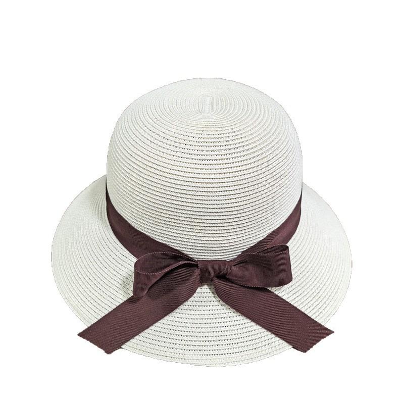Hat schoolgirl tide bucket hat breathable straw pot hat foldable sun hat sunscreen top hat bow