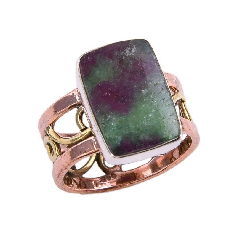 Ruby In Zoisite Handmade Lab-Created 925 Sterling Silver Two Tone Ring S.6 B4p49