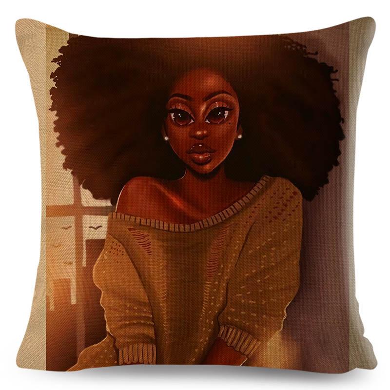Beautiful Black Women Africa Girl Pillow Case Polyester Decor Colorful Cartoon Cushion Cover For Sofa Car Home Pillowcase 45X45