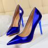 Fashion 2025 Women 10.5cm High Heels Blue Green Valentine Pumps Luxury Glossy Stripper Stiletto Wedding Bridal Fetish Shoes Plus Size 43