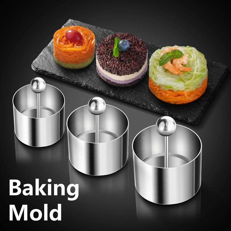 Runde Mousse-Form Edelstahlring mit Deckel Lebensmitteldekorationswerkzeuge - Herstellen Rostfreier Teigwaren-Reiskugel-Sushi Kochwerkzeuge
