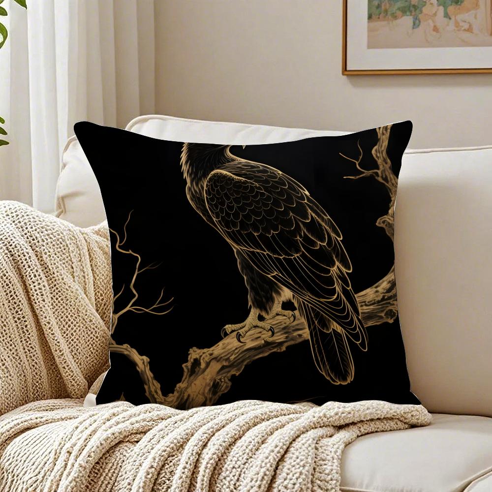 B-Black Gold Eagle Lion Animal Cushion Cover Pillowcase Anti-Dustmite Living Room Sofa Decor Cushion Room