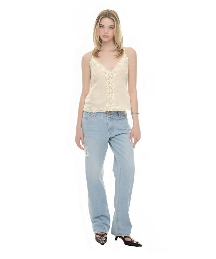 TOOMUCHTAX Lace Slip Sleeveless Top Yellow