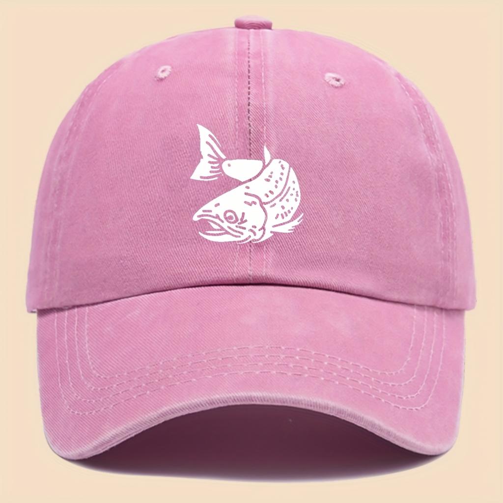 Cartoon Fish Print Baseball Cap Vintage Washed Adjustable Fishing Hat Men Women Hip-hop Hat Outdoor Retro Sun Protection Hat