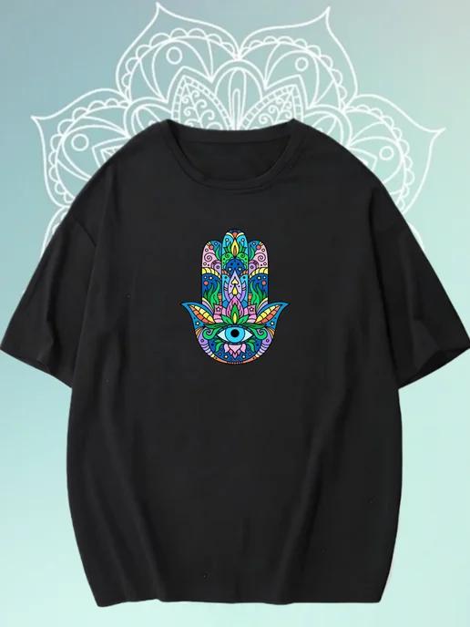 Oversized T-Shirt with Yoga Print L