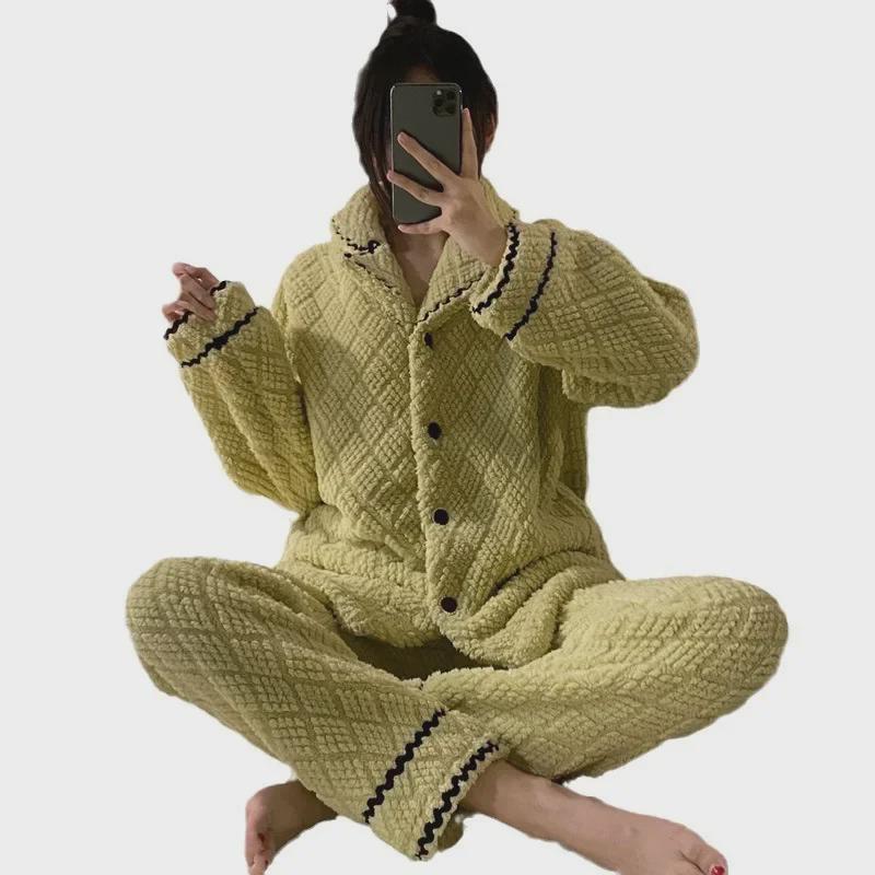 Pijamale de cuplu de iarnă 2023: Îmbrăcăminte de casă din flanel fleece coral gros pentru bărbați și femei