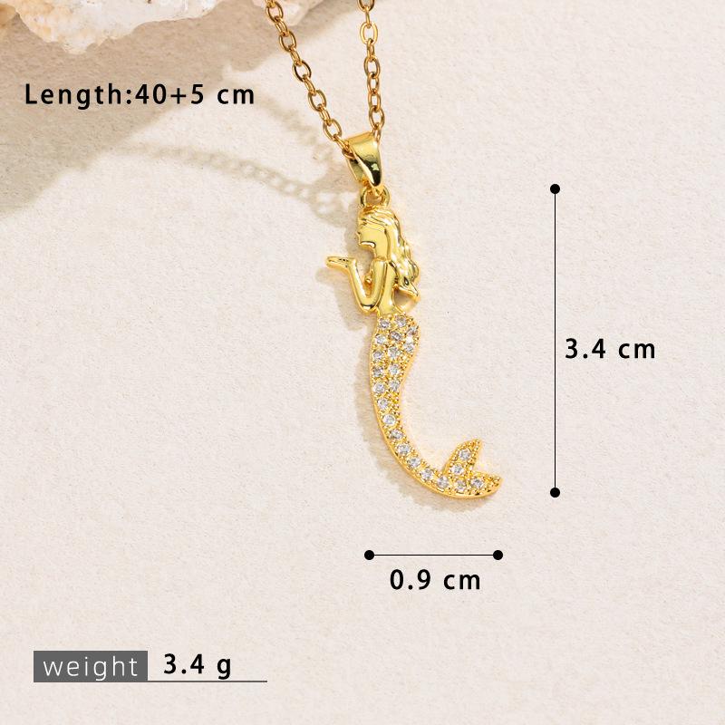 Nautical Copper Zircon Mermaid Tail Pendant Clavicle Chain Jewelry