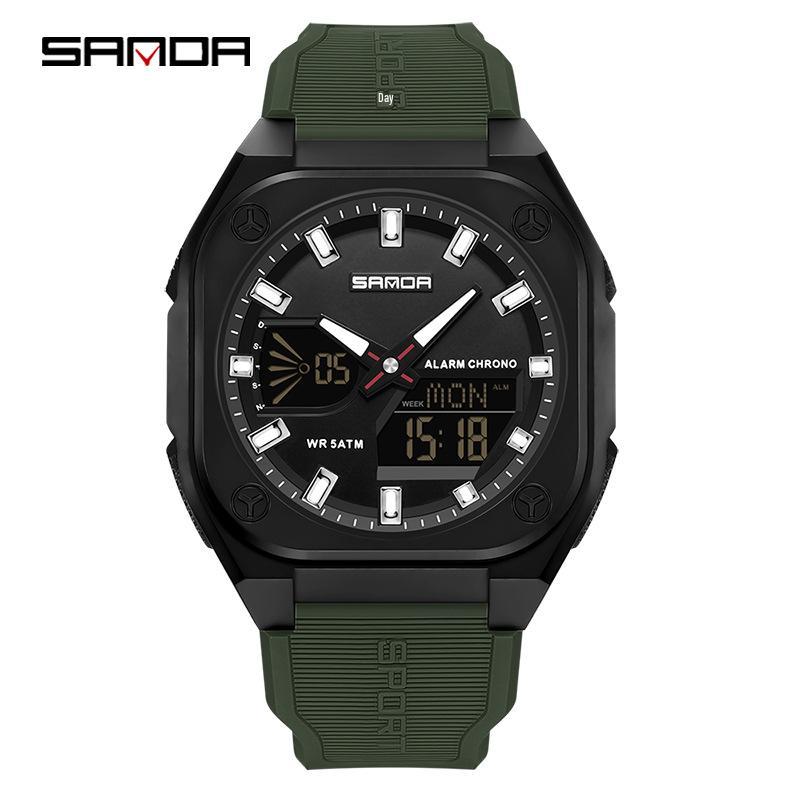Orologio Cronometro Sportivo Sanda per Nuovi Studenti: Sincronizzato a Due Lancette, Ora Mondiale, Impermeabile 50M, Orologio Elettronico