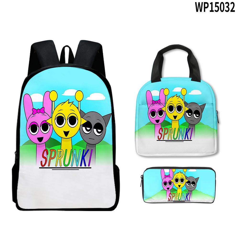 3d Game Sprunki Backpack With Waterproof Lunch Bag And Pencil Case School For