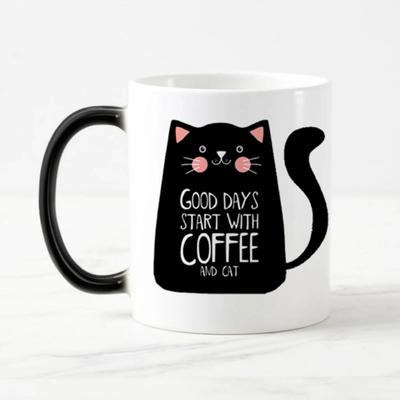 Supercoole Katze Tassen mit Farbwechsel, Keramik Kaffeebecher und Tasse, Wärmeaktivierte Magische Tassen für Freund, Modisches Geschenk