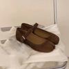 Leather suede niche pig's trotters split-toe single shoes women's 2025 spring versatile flat bottom shallow mouth one-word belt Mary Jane shoes