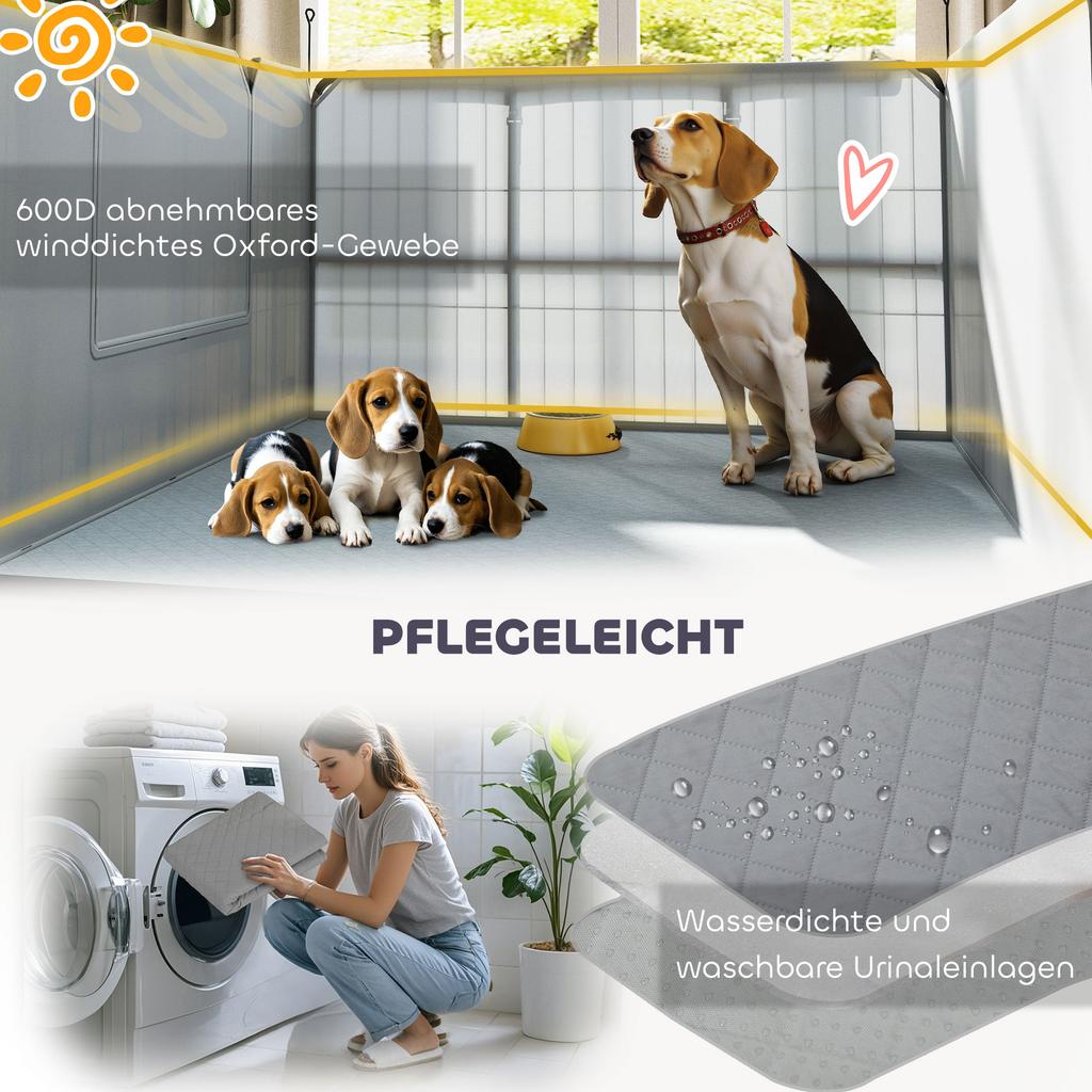 Whelping Box for Puppies, Whelping Pen Puppy Playpen with 7 Panels, 2 Areas, Washable Whelping Pad, 203x102x60cm Black