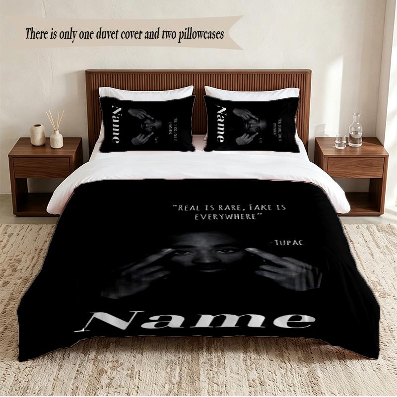 Tupac Personalized Custom Name 3‑Piece Bedding Set Soft Duvet Cover Set For Bedroom Home Decor