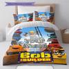 Bob Builder Theme Custom Name Pattern Bedding Quilt Set Quilt Cover Pillowcase Home Birthday Gift(1 * duvet cover + 2 * pillowcase, without core)