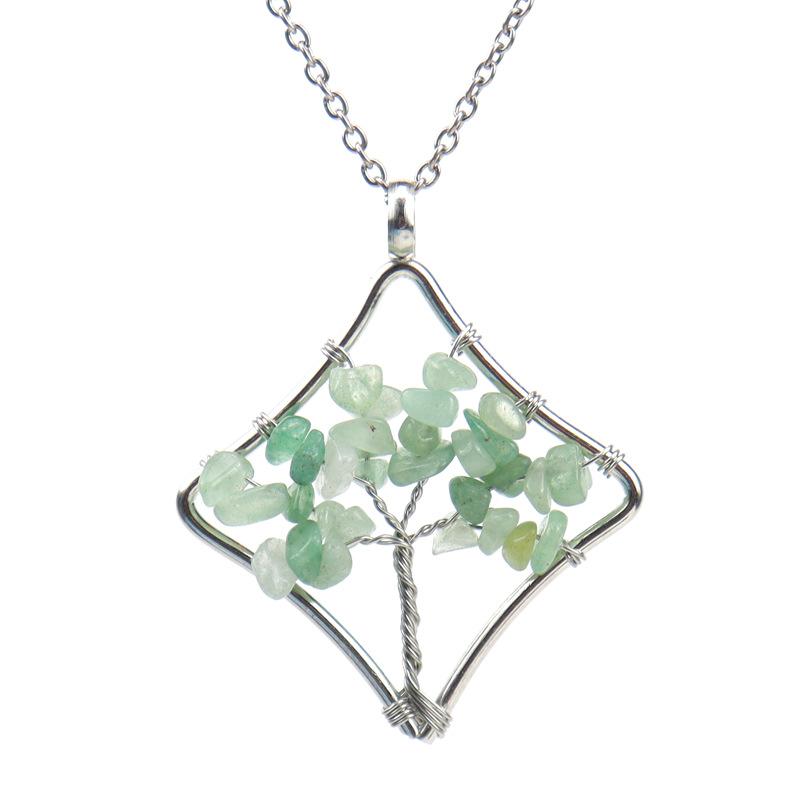 Handmade Winding Square Tree Of Life Necklace Gravel Crystal Pendant N92