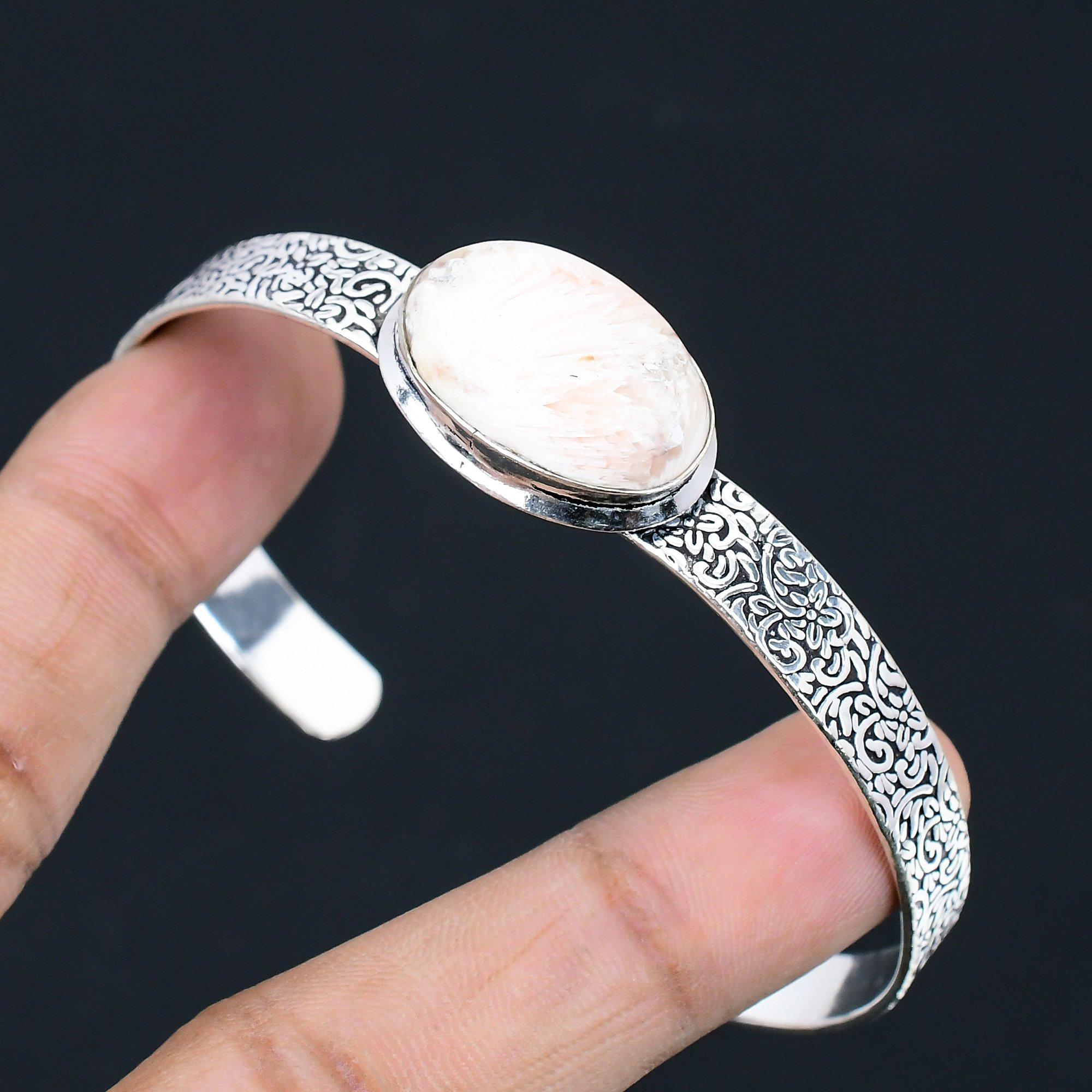 

Halloween Sale Scolecite Gemstone Daughter Trendy New Bangle 925 Sterling Silver Adjustable