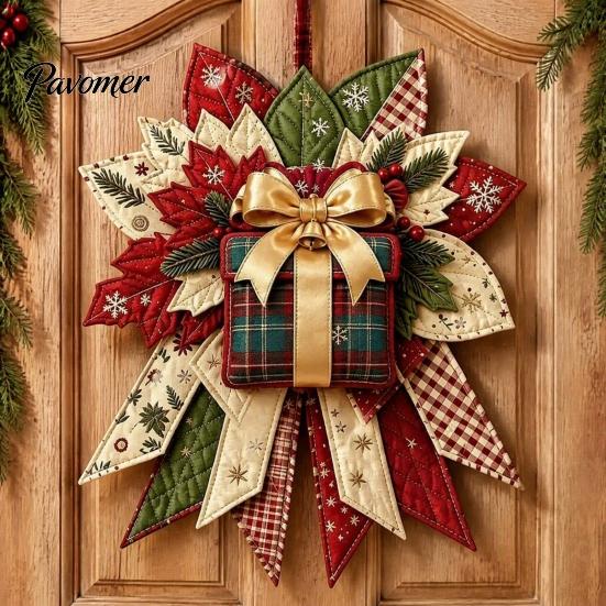 Weihnachts-Türhänger Kunstprojekt DIY Gesteppte Schleife Nähen Bastelset, Vorgeschnittene Patchwork-Lernbastelsets für Schulset, Feiertags-Wand