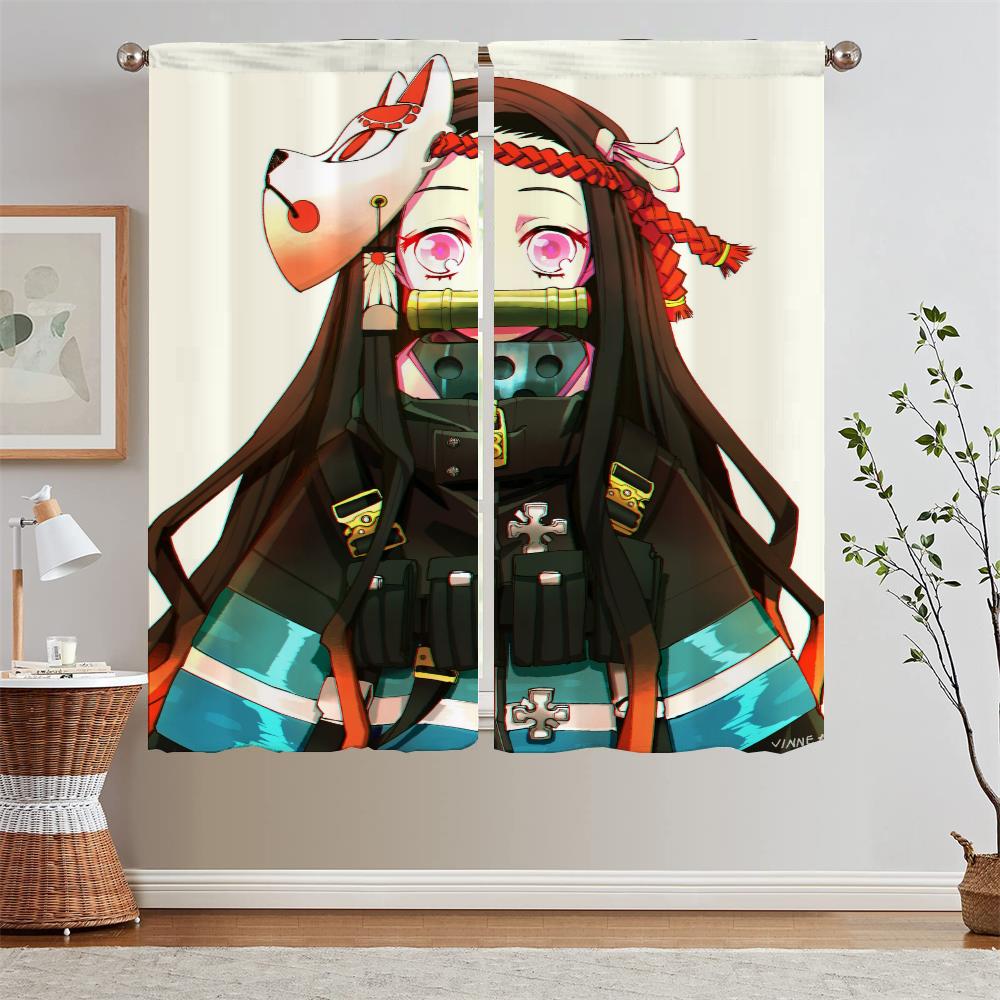 Lace Curtains On Offer Free Shipping Nezuko Kamado Cabinets for Living Room Decoration Blackout Beaded Curtain Tiebacks Blind