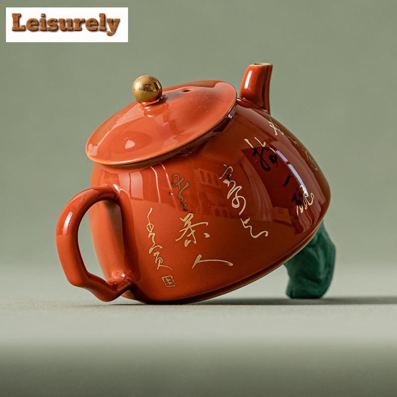 180ml Beixi Tang Handwritten Gold Prose Teapot Handmade Alum Red Mini Pot Tea Soaking Kettle With Infuser Filter Teaset Gifts